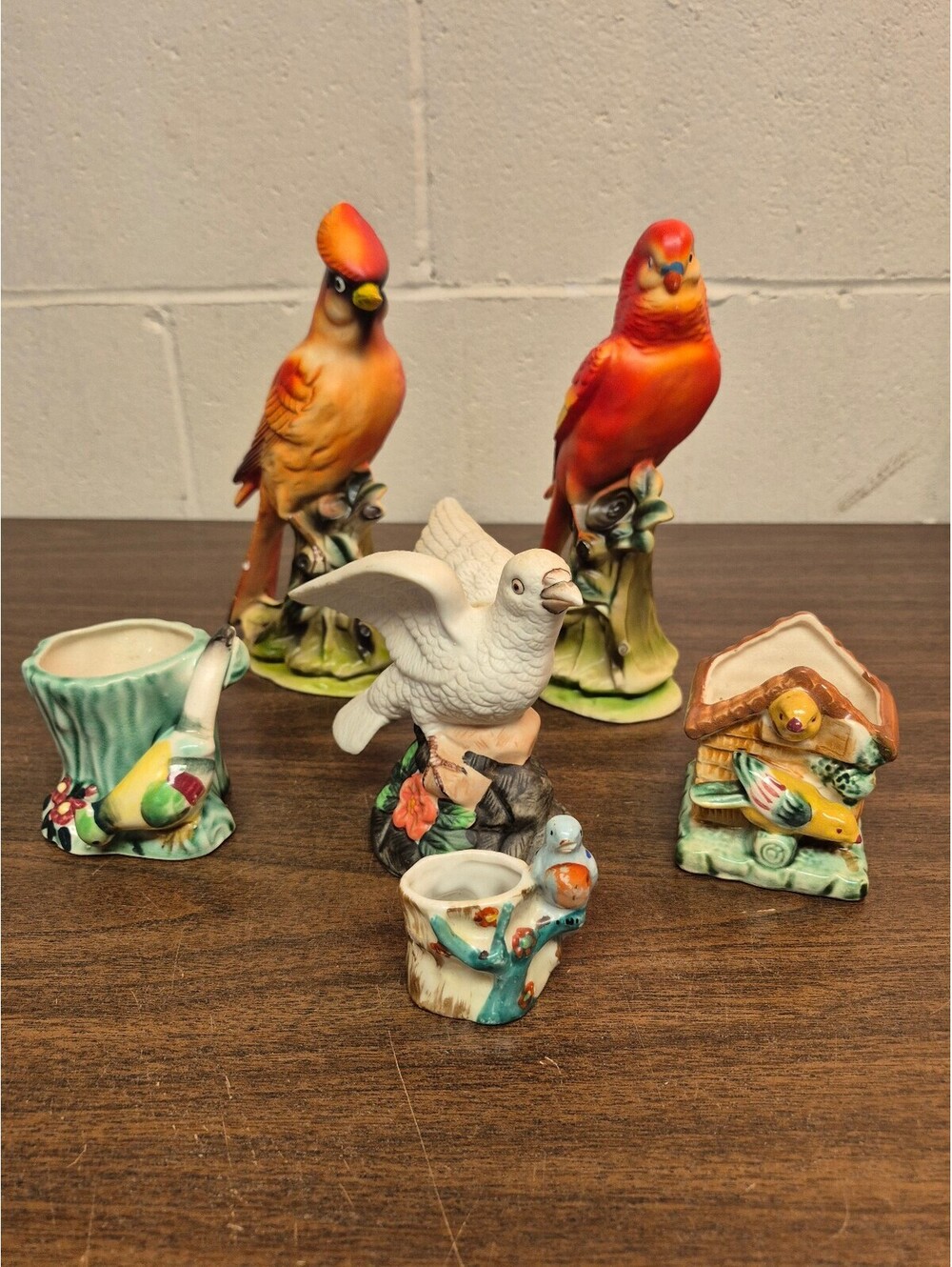 Vintage Hand-Painted Ceramic Bird Figurines and Planters 6 pc. set from Japan